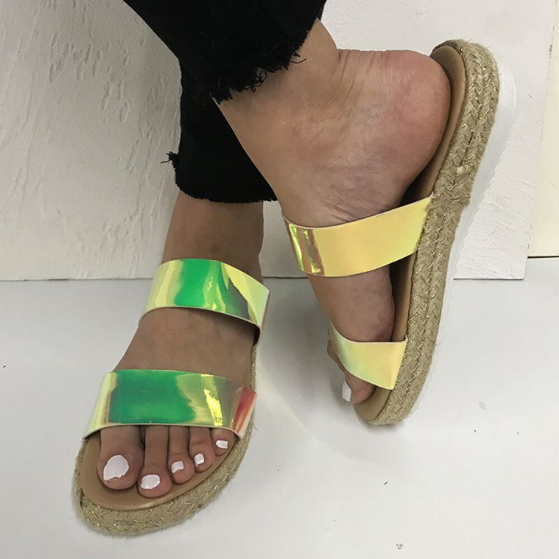 Bequeme Rutschfeste Espadrille Plateau Sandalen Mit Doppeltem Farbverlauf Für Damen