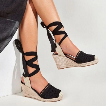 Damen Casual Lace Closed Toe Cross Strap Espadrille Wedges