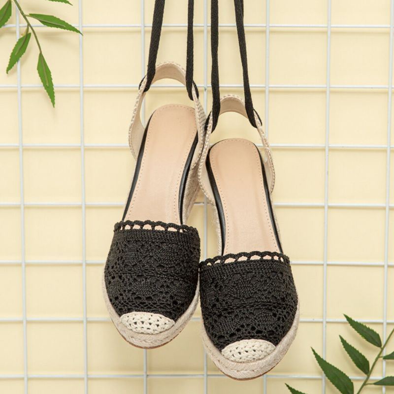 Damen Casual Lace Closed Toe Cross Strap Espadrille Wedges