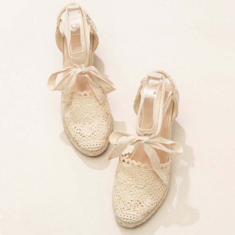 Damen Casual Lace Closed Toe Cross Strap Espadrille Wedges