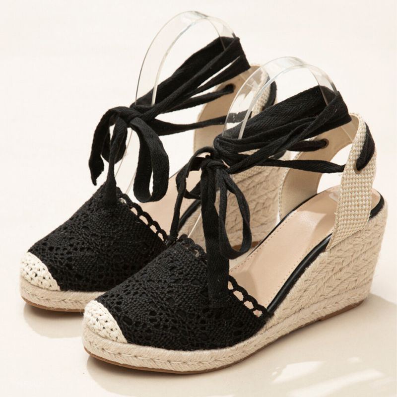 Damen Casual Lace Closed Toe Cross Strap Espadrille Wedges