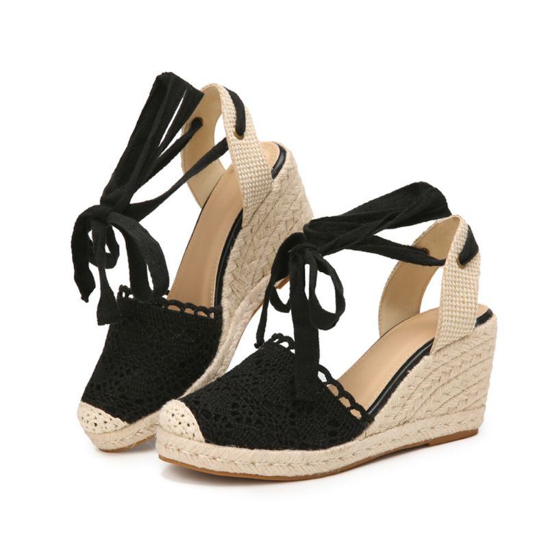 Damen Casual Lace Closed Toe Cross Strap Espadrille Wedges