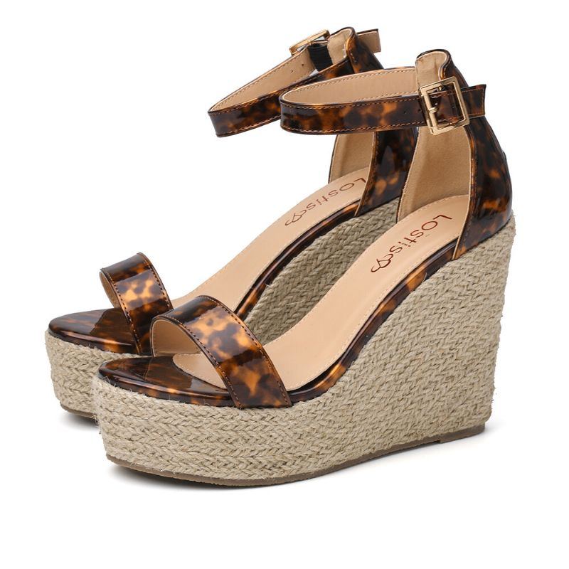 Damen Espadrille Plateau Sandalen Mit Leopardenmuster