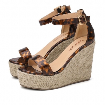 Damen Espadrille Plateau Sandalen Mit Leopardenmuster