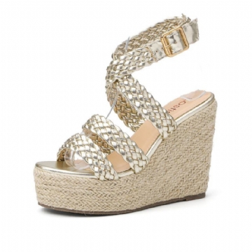 Damen Espadrille Slingback Plateau Sandalen Mit Geflochtenem Riemen