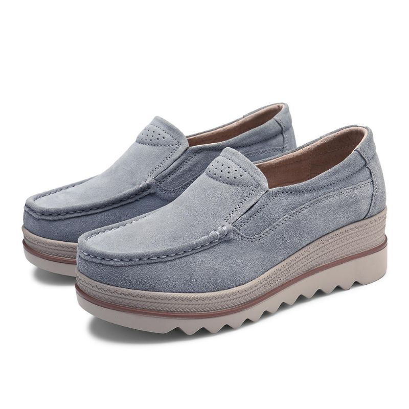 Damen Plateau Slip On Lässige Wildleder Bequeme Schuhe Mit Dickem Absatz