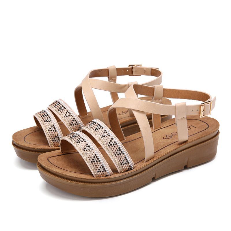 Damen Rivet Bequeme Doppelband Plateau Sandalen