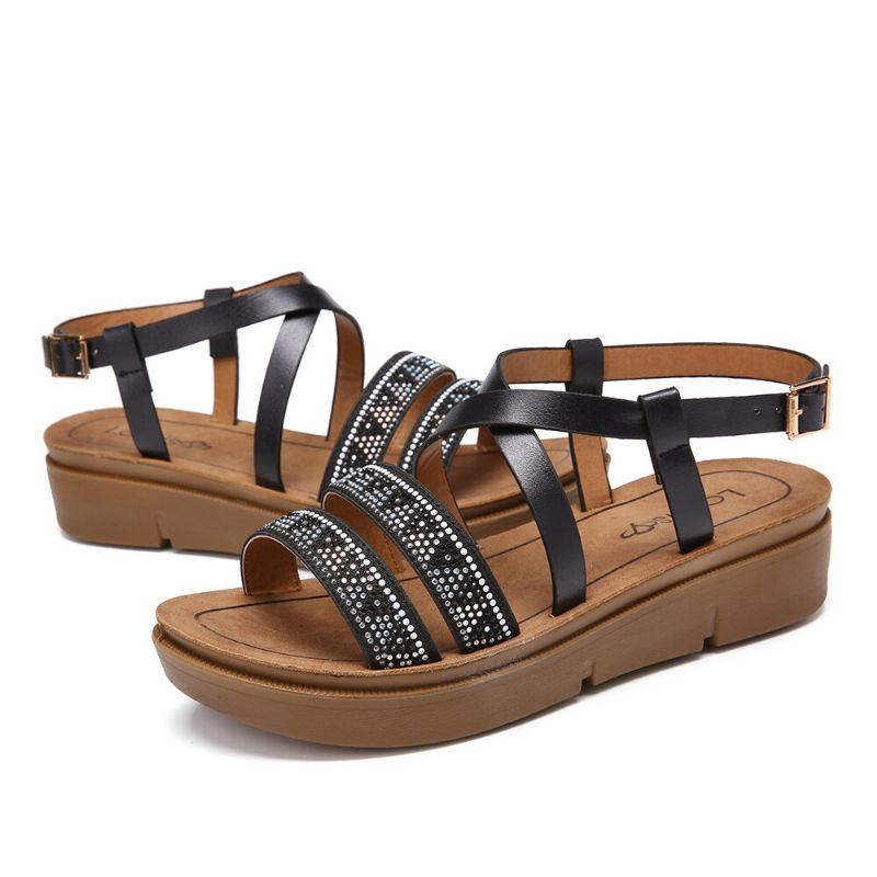 Damen Rivet Bequeme Doppelband Plateau Sandalen