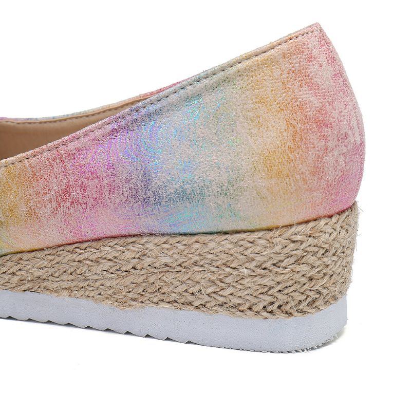 Damen Bunte Espadrille Bequeme Wedge Peep Toe Plateauschuhe