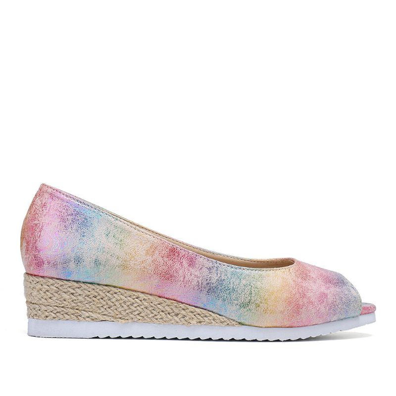 Damen Bunte Espadrille Bequeme Wedge Peep Toe Plateauschuhe