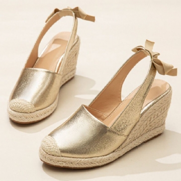 Große Damen Metallic Espadrilles Mit Geschlossener Zehenpartie Slingback Sandalen Mit Keilabsatz