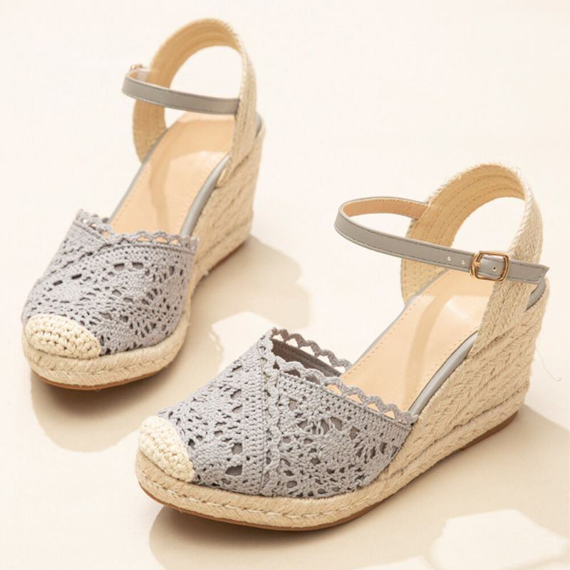 Lässige Atmungsaktive Damen Spitze Mit Geschlossener Zehenschnalle Bequeme Espadrille Wedges