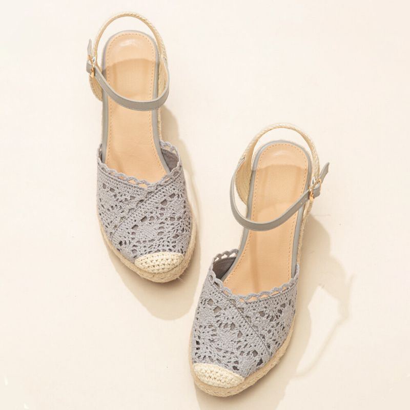 Lässige Atmungsaktive Damen Spitze Mit Geschlossener Zehenschnalle Bequeme Espadrille Wedges