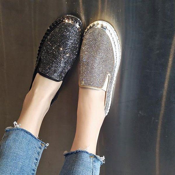 Atmungsaktive Slip On Bequeme Casual Flats In Übergröße Mit Strassverzierung Für Damen