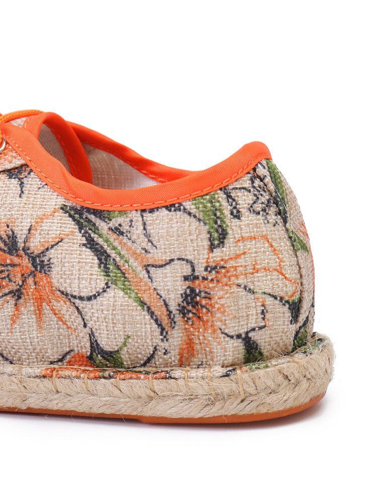 Bequeme Atmungsaktive Tragbare Und Schnürbare Espadrille Schuhe Aus Leinen Mit Blumenmuster Für Damen