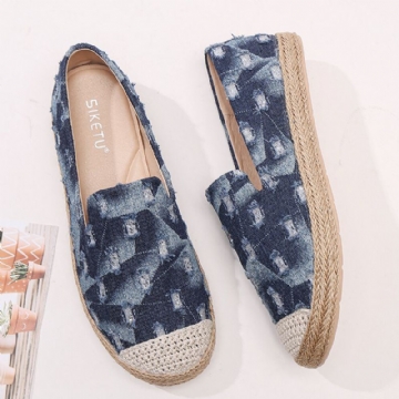 Bequeme Denim Espadrilles Mit Zerrissenem Design Für Damen Flache Schuhe Loafer