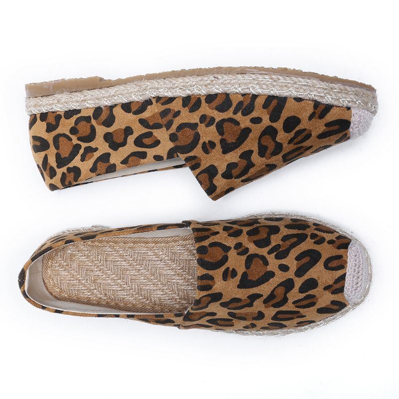 Bequeme Leichte Lässige Espadrille Flats Zum Hineinschlüpfen Für Damen Mit Leopardenmuster