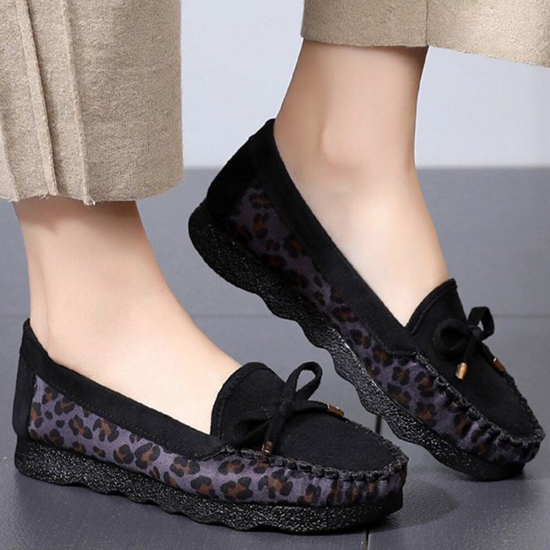 Bequeme Rutschfeste Lässige Loafer Aus Wildleder Mit Bowknot Für Damen