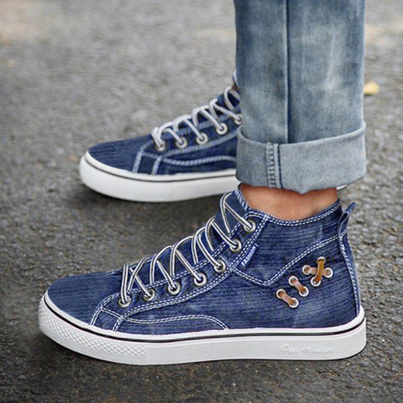 Bequeme Tragbare Lässige Sportliche High Top Flats Aus Denim Für Damen