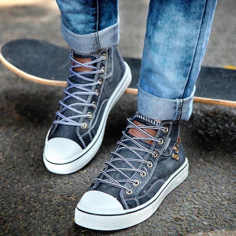 Bequeme Tragbare Lässige Sportliche High Top Flats Aus Denim Für Damen