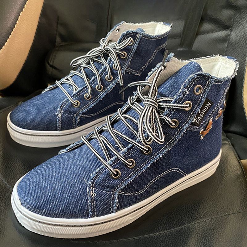 Bequeme Tragbare Lässige Sportliche High Top Flats Aus Denim Für Damen