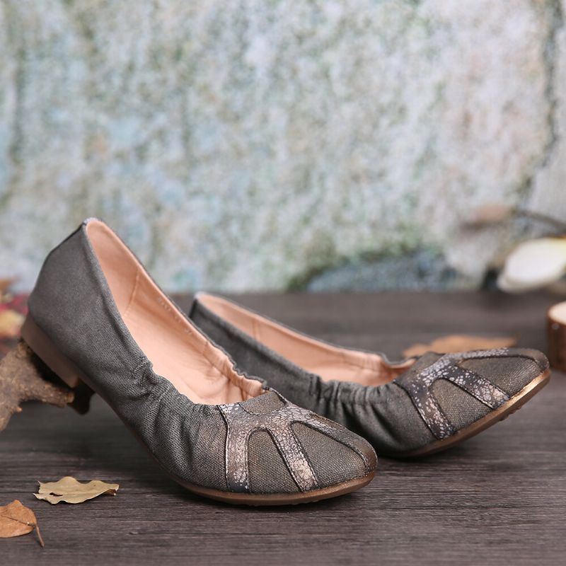 Bequemer Weicher Faltbarer Retro Ballettschuh Zum Hineinschlüpfen Aus Segeltuch Für Damen