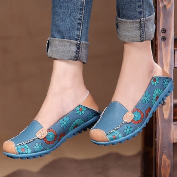 Big Size Damen Flower Floral Leder Loafers Mokassins Flats Weiche Ballettschuhe Round Toe Flats