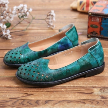 Böhmisches Leder Für Damen Hohl Batik Weiche Lässige Slip On Loafer Flache Schuhe