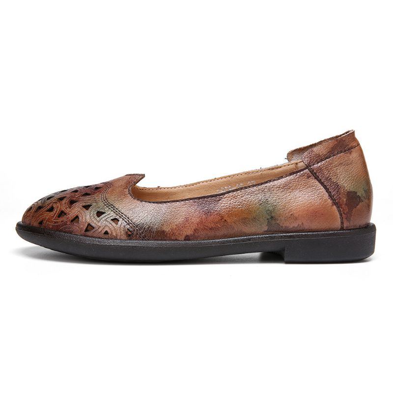 Böhmisches Leder Für Damen Hohl Batik Weiche Lässige Slip On Loafer Flache Schuhe