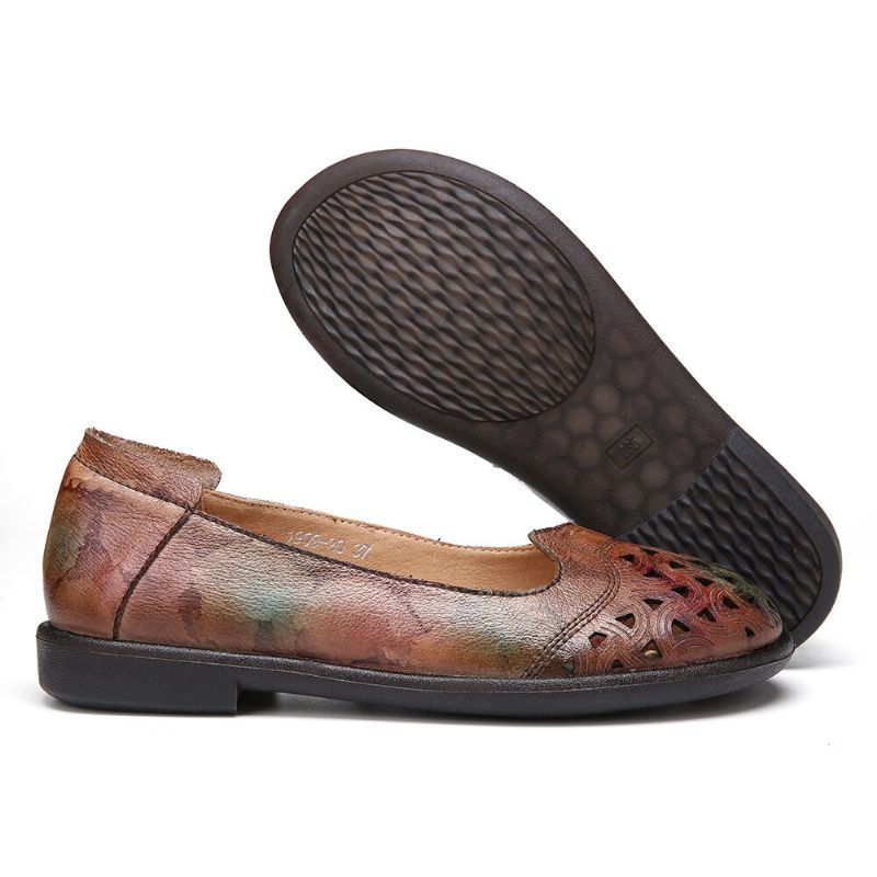 Böhmisches Leder Für Damen Hohl Batik Weiche Lässige Slip On Loafer Flache Schuhe