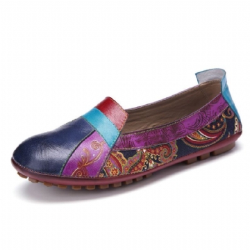 Böhmisches Weiches Leder Für Damen Mit Floralem Spleißen Bequeme Lässige Slip On Loafer Flache Schuhe