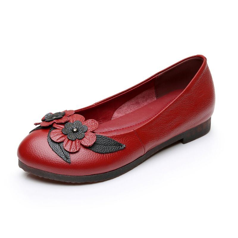 Damen Blumendekor Bequeme Sohle Aus Weichem Leder Loafer