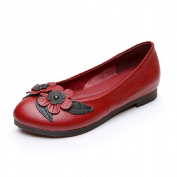 Damen Blumendekor Bequeme Sohle Aus Weichem Leder Loafer