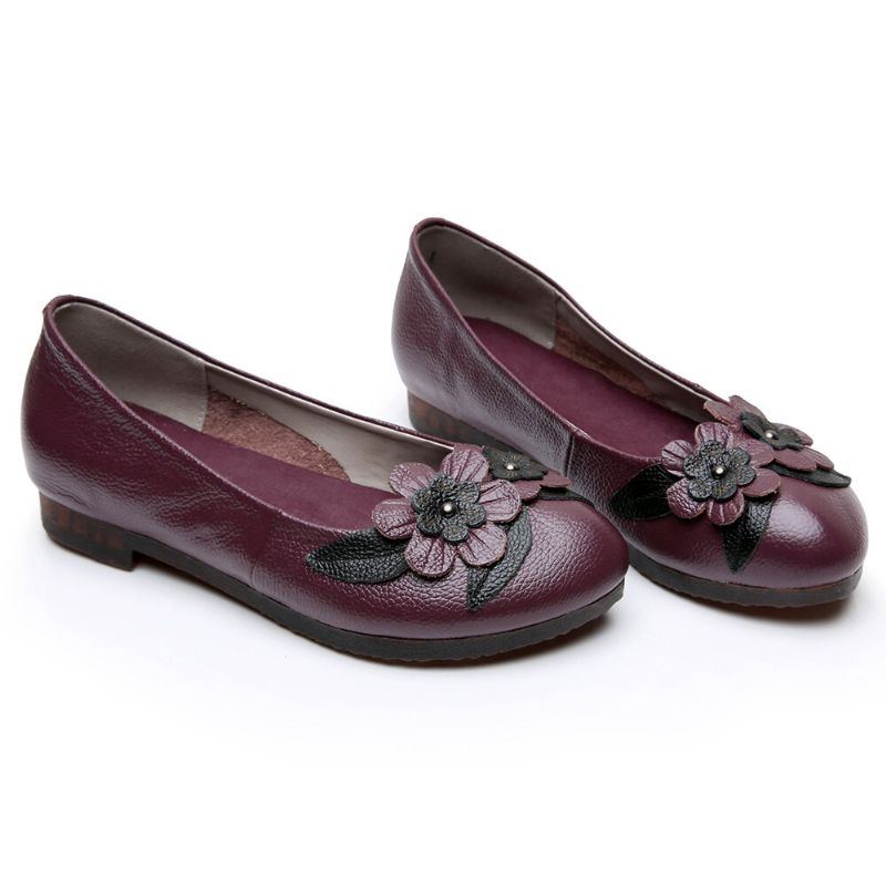 Damen Blumendekor Bequeme Sohle Aus Weichem Leder Loafer