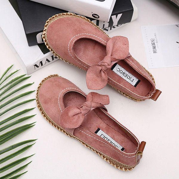 Damen Bowknot Round Toe Slip On Wildleder Outdoor Flache Freizeitschuhe