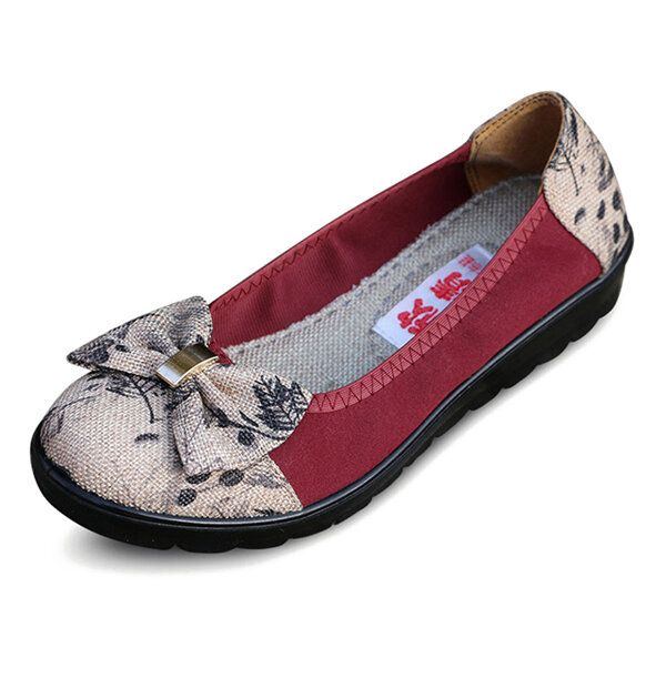 Damen Bowknot Slip On Lässige Runde Zehe Flats Loafer