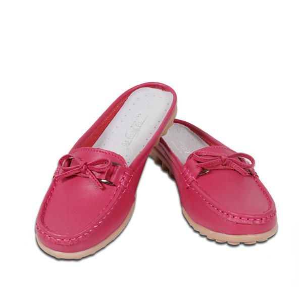 Damen Casual Soft Leather Slip Ons Bowknot Chic Flat Loafers