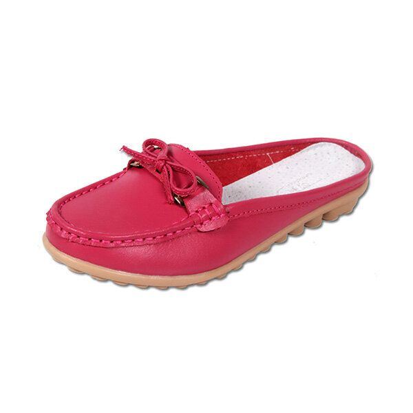 Damen Casual Soft Leather Slip Ons Bowknot Chic Flat Loafers