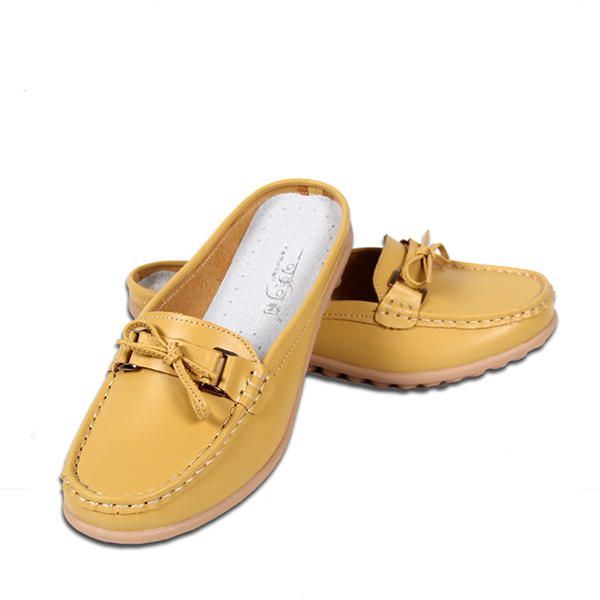 Damen Casual Soft Leather Slip Ons Bowknot Chic Flat Loafers