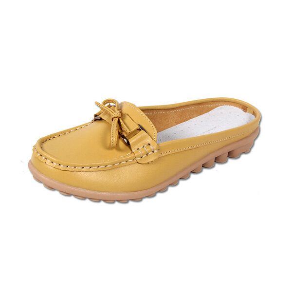 Damen Casual Soft Leather Slip Ons Bowknot Chic Flat Loafers