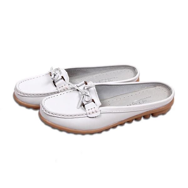 Damen Casual Soft Leather Slip Ons Bowknot Chic Flat Loafers