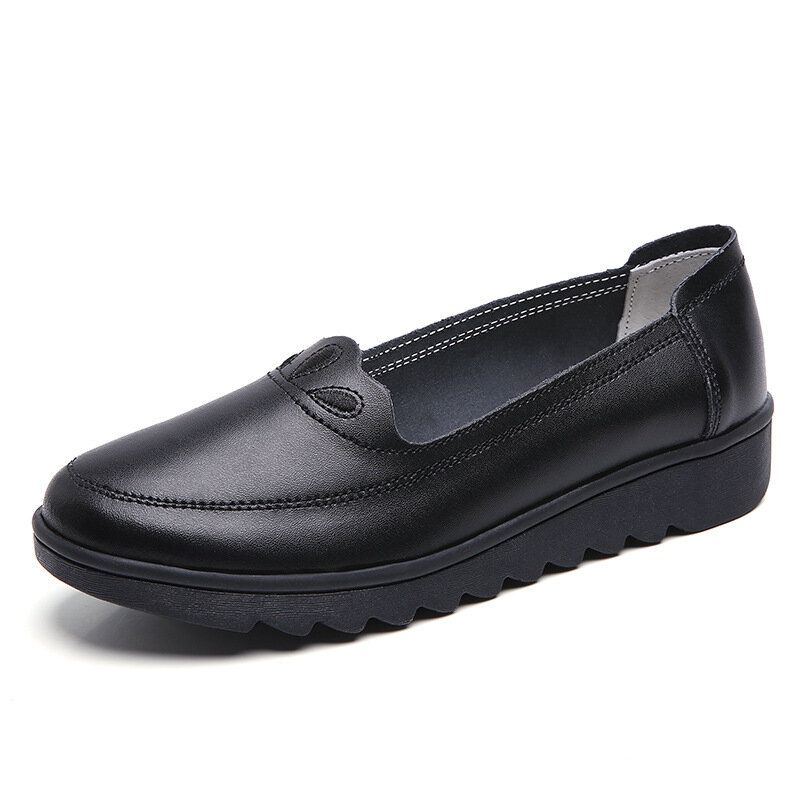 Damen Daily Round Toe Weiche Einfarbige Flache Loafer Schuhe