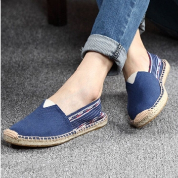 Damen Espadrille Fischerschuhe Im Ethno Stil Leinen Groß