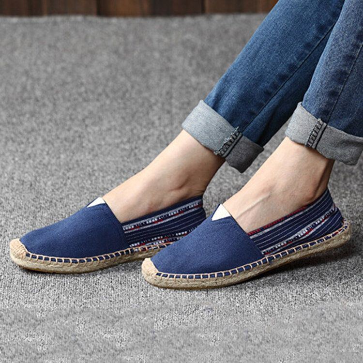 Damen Espadrille Fischerschuhe Im Ethno Stil Leinen Groß