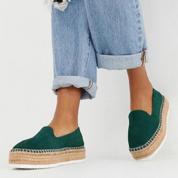 Damen Espadrilles Aus Wildleder Mit Geflochtenem Plateau