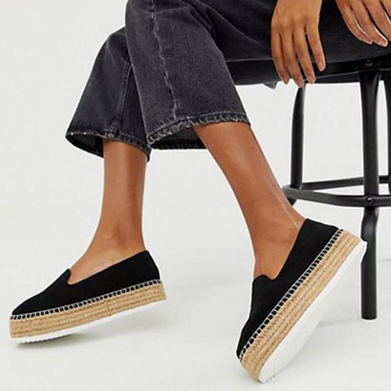 Damen Espadrilles Aus Wildleder Mit Geflochtenem Plateau