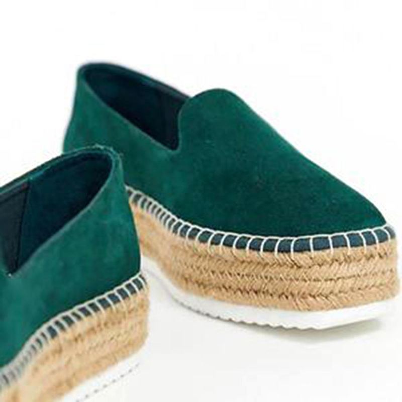 Damen Espadrilles Aus Wildleder Mit Geflochtenem Plateau