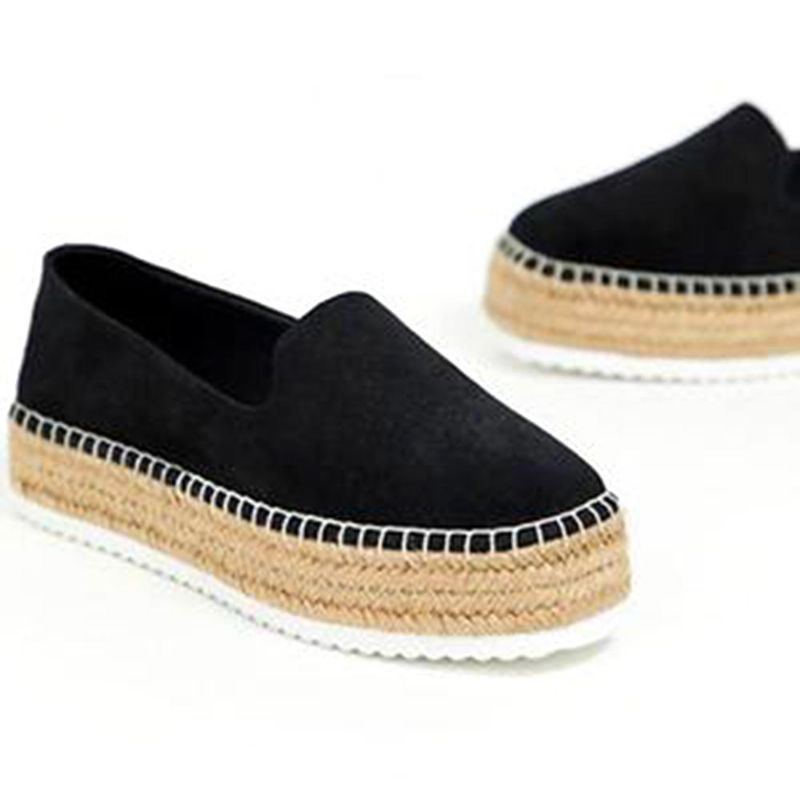 Damen Espadrilles Aus Wildleder Mit Geflochtenem Plateau