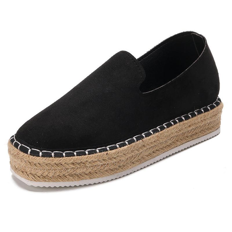 Damen Espadrilles Aus Wildleder Mit Geflochtenem Plateau