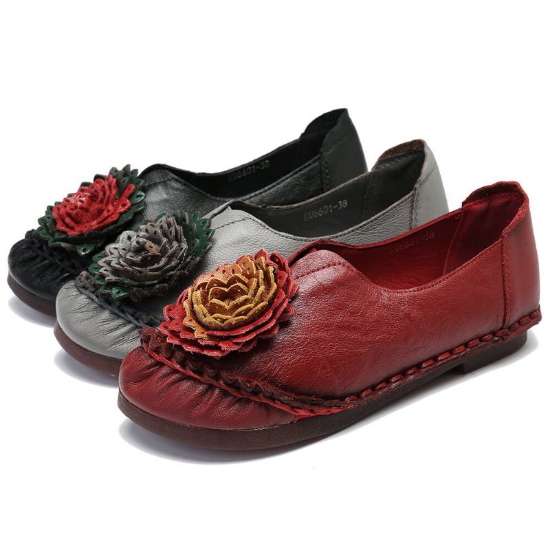 Damen Folkways Stricing Flowers Bequeme Weiche Sohle Lässige Flache Loafer